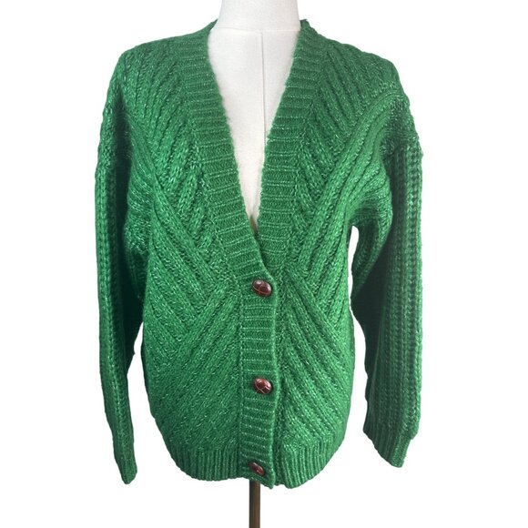 2/$30 Forever 21 XS  Green Chevron Knit Cardigan - Picture 1 of 13